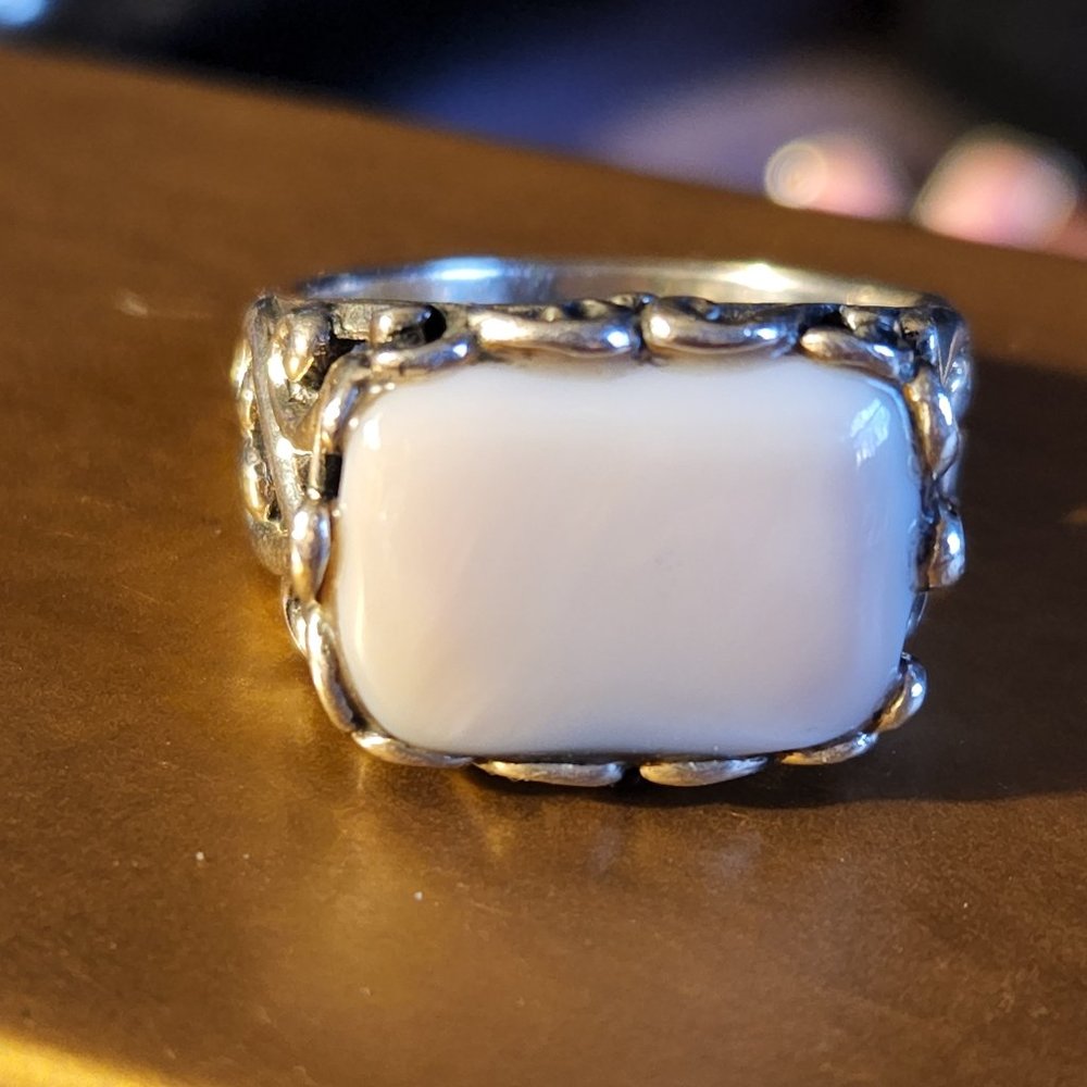Vintage Sterling Silver Mother of Pearl Rectangle Ring  sz 8-3/4  7.1g